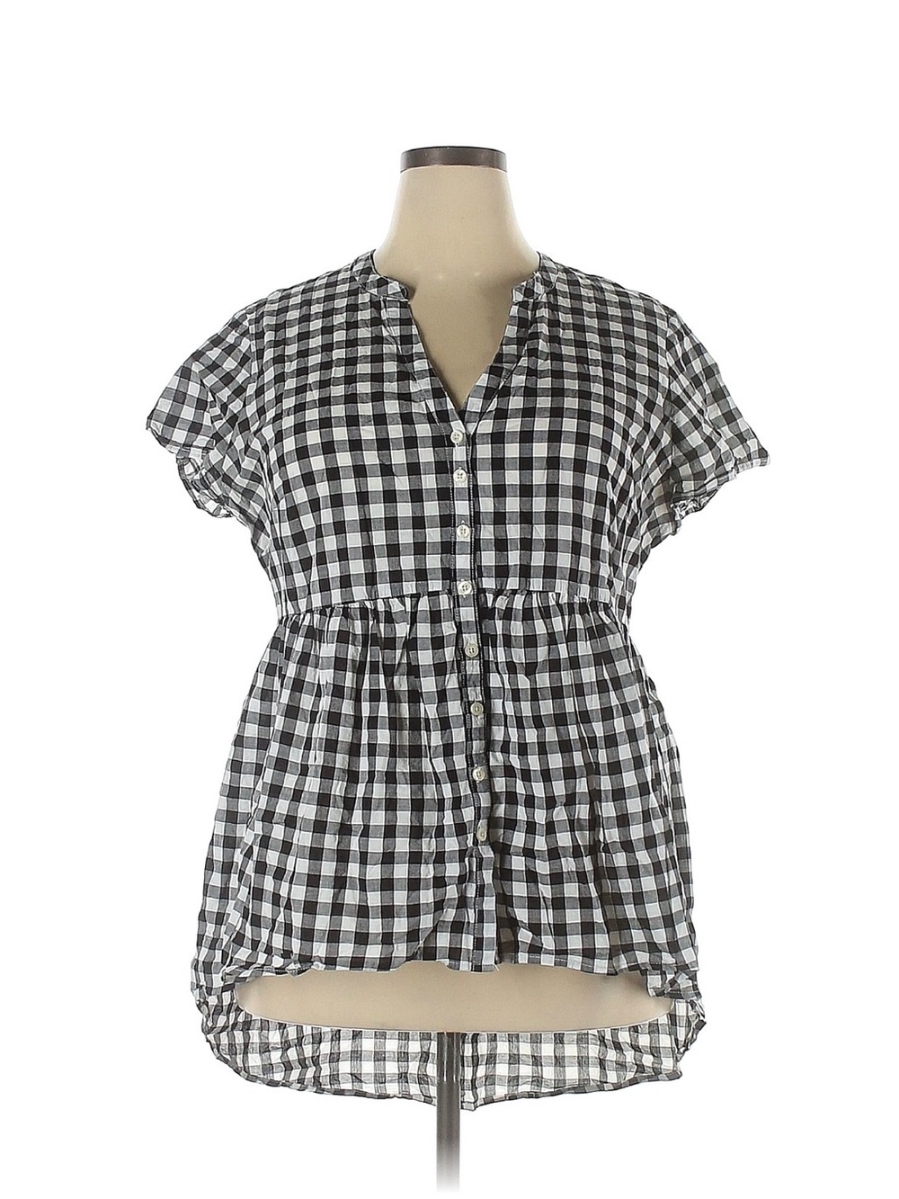 Torrid Black and White Gingham Button-Front Blouse